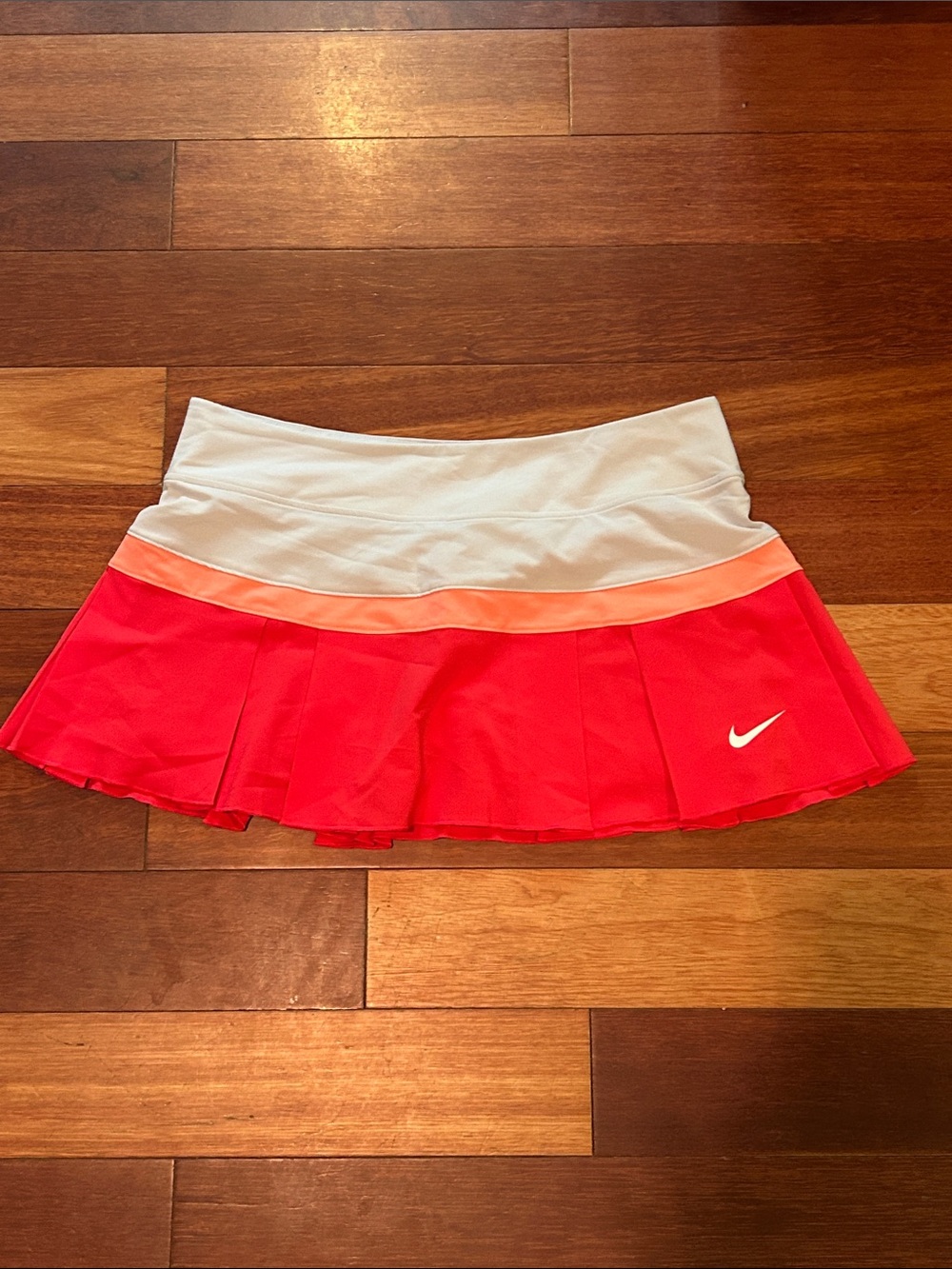 Nike White, Coral and Red Pleated Tennis Skirt